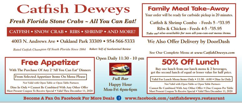 Coupons – Catfish Deweys South Florida seafood since 1984